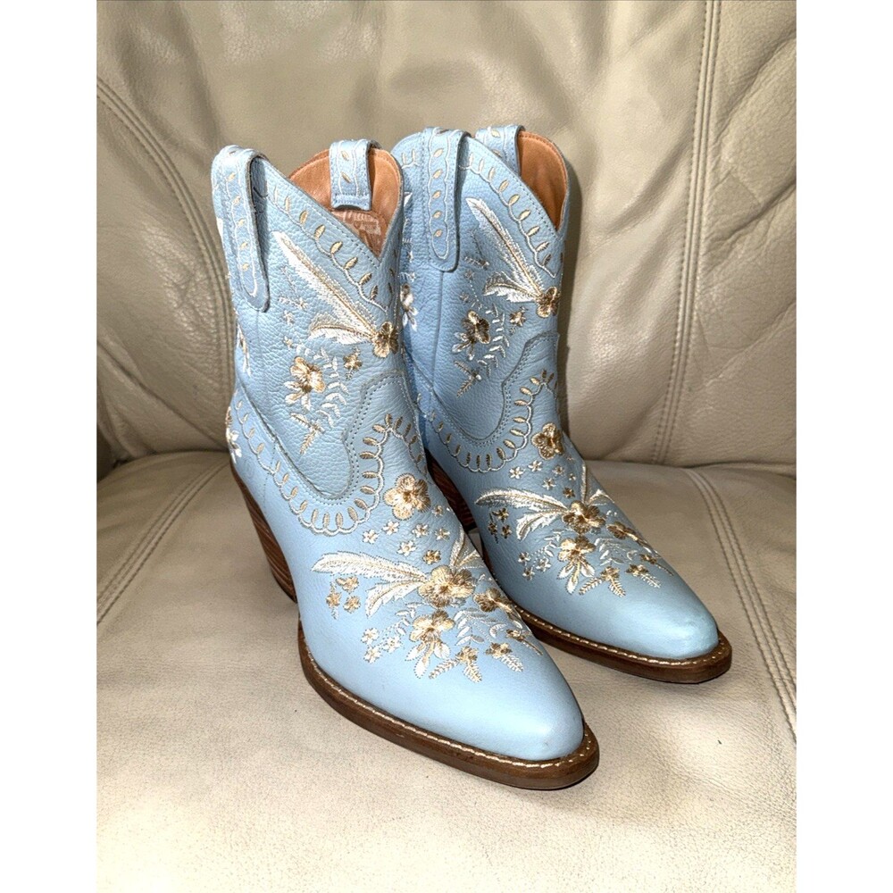 Dingo Western Boots Embroidered Womens 8M Floral DI748 Blue Flowers Leather